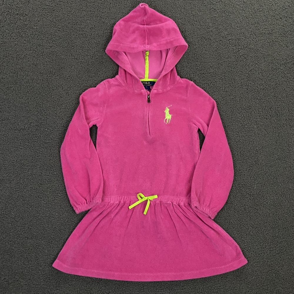 Polo Ralph Lauren Dress Girls 6 Pink Cover Up Towel Hooded Terry Pool Beach